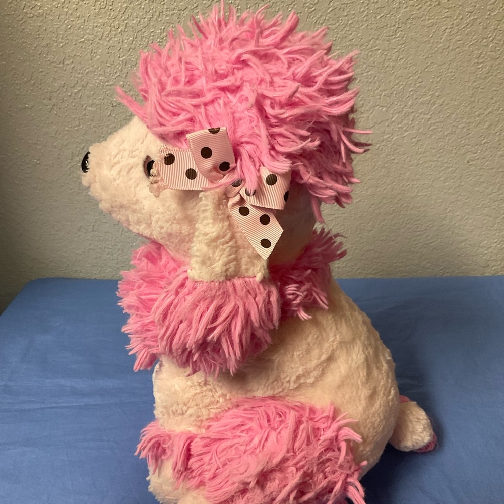 Restored HugFun Pink Plush Poodle with Polka Dot Bows on ears Stuffed animals - Picture 3 of 8